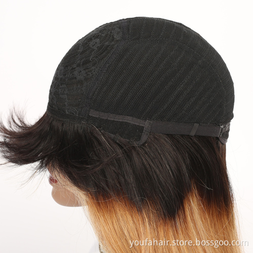 Wholesale Bangs Wig Brazilian Remy Straight Hair Human Hair Wigs For Women Ombre Color Non Lace Full Machine Made Wig With Bang
